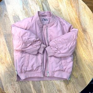 Zara Girls Pink Nylon Ruched Bomber Jacket - Size 6-7
